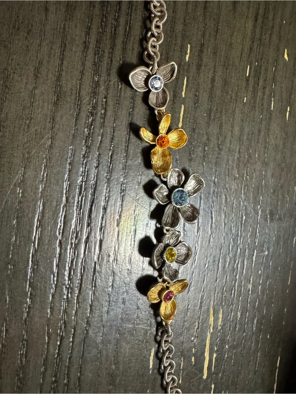 Brighton Two-Tone Floral Link Bracelet with Multicolor Stones